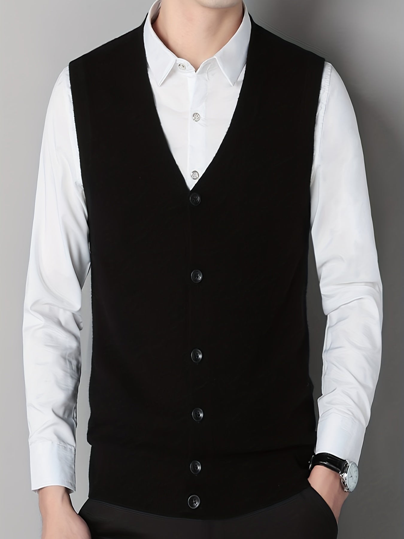 Vintage Style V Neck Button Up Cardigan Vest for Men