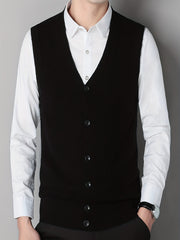 Vintage Style V Neck Button Up Cardigan Vest for Men