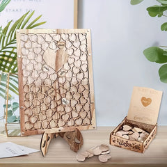 Rustic Wedding Guest Book with 100 Wood Hearts