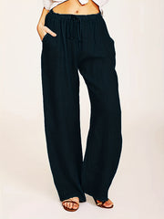 Wide Leg Pants Drawstring Pockets Women's Clothing