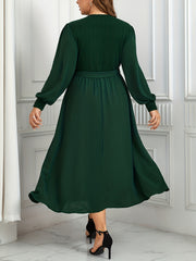 Solid Lantern Sleeve Maxi Dress With Belt