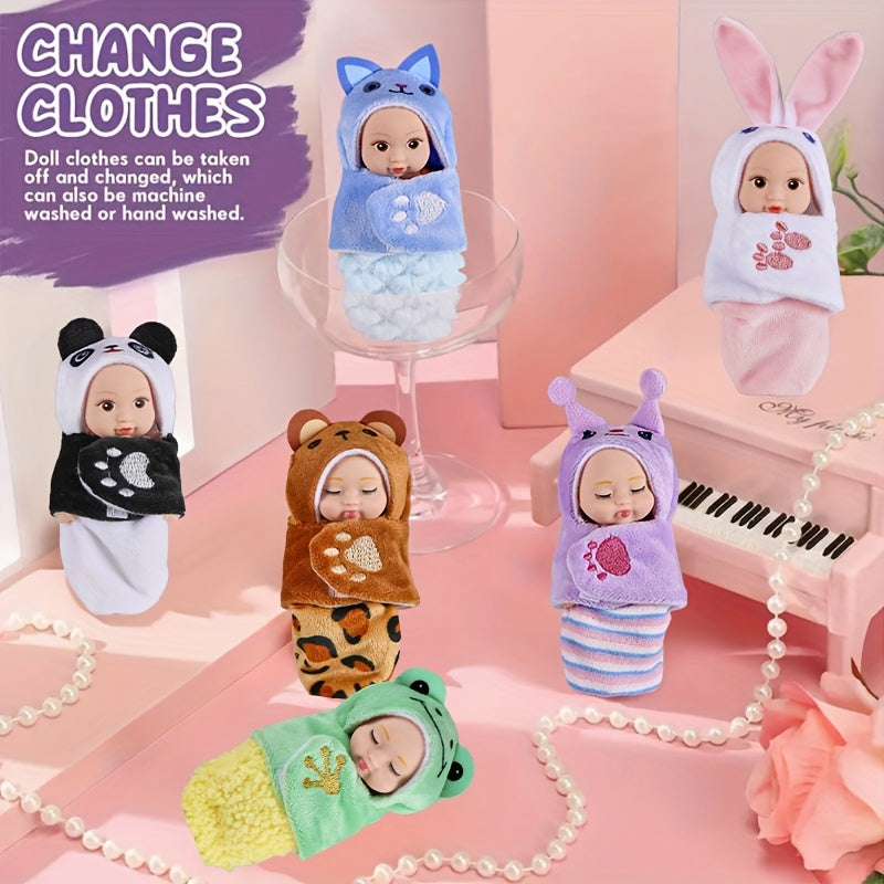 6pcs Realistic Doll Set with Pajamas 4 Inch PVC Youngsters