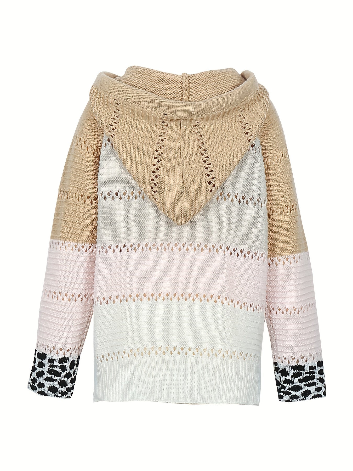 Leopard Patchwork V Neck Hooded Sweater