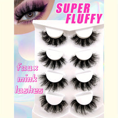 4 Pairs 22mm Long Fluffy Volume False Eyelashes
