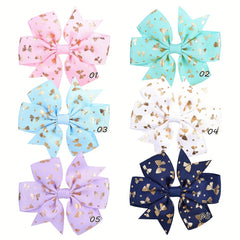 6pcs Candy Ribbed Bow Hair Clip Set for Kids