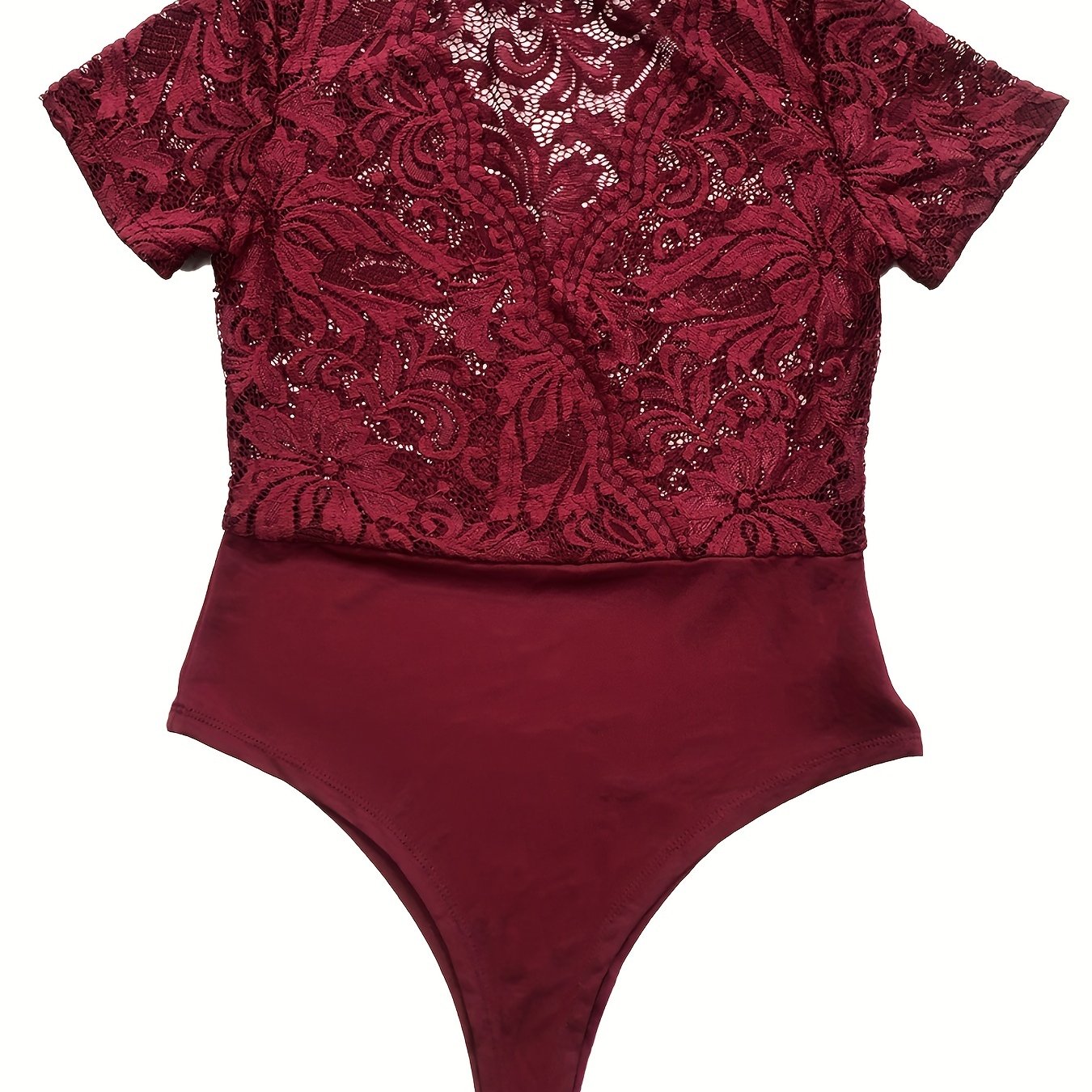 V Neck Lace Bodysuit Short Sleeve Summer Casual Women's Clothing