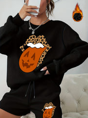 Halloween 2pcs Set Graphic Print Sweatshirt & Shorts Outfits