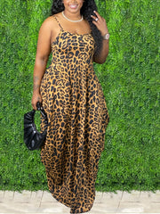 Ombre & Leopard Print Maxi Dress With Pockets