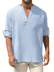 Men's Solid Long Sleeve V-Neck Shirt for Spring/Fall
