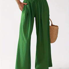 Drawstring Waist Wide Leg Pants Casual Solid Long Length