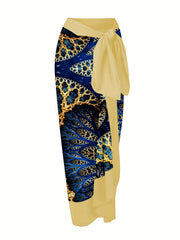 Women's Plus Mushroom Print Tie Shoulder One Piece Swimsuit & Wrap Skirt Set