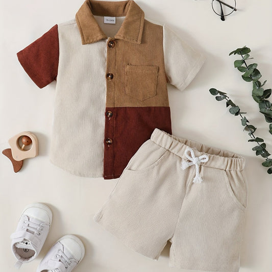 Boys Block Outfit Shorts & Shirt Short Sleeves Button Drawstring Waist