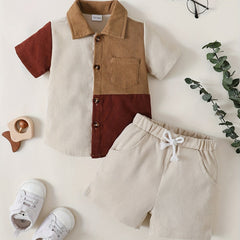 Boys Block Outfit Shorts & Shirt Short Sleeves Button Drawstring Waist