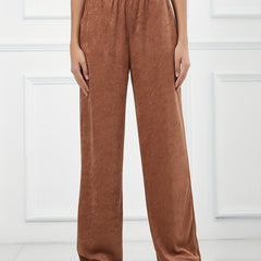 Women's Casual Sports Pants Elastic Waist Solid Straight Leg