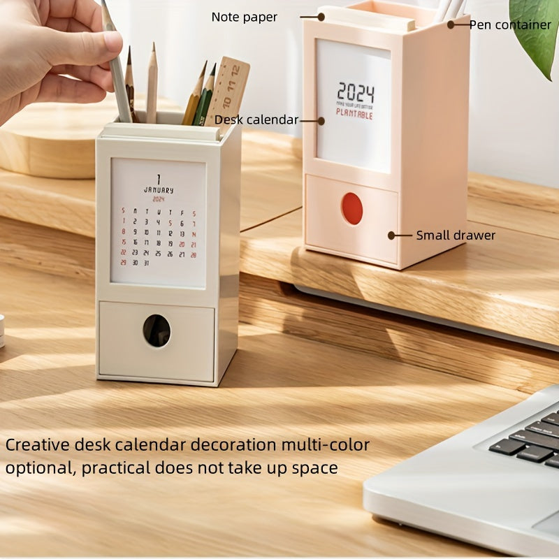 Creative Pen Holder Desk Calendar Office Desktop Storage Box