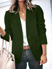 Solid Button Front Blazer Lapel Long Sleeve Blazer