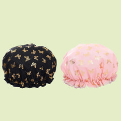 Butterfly Print Double Layer Shower Cap - Waterproof for Home & Travel