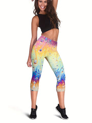 Art Splash Print Skinny Capris Leggings Casual Crop Leggings