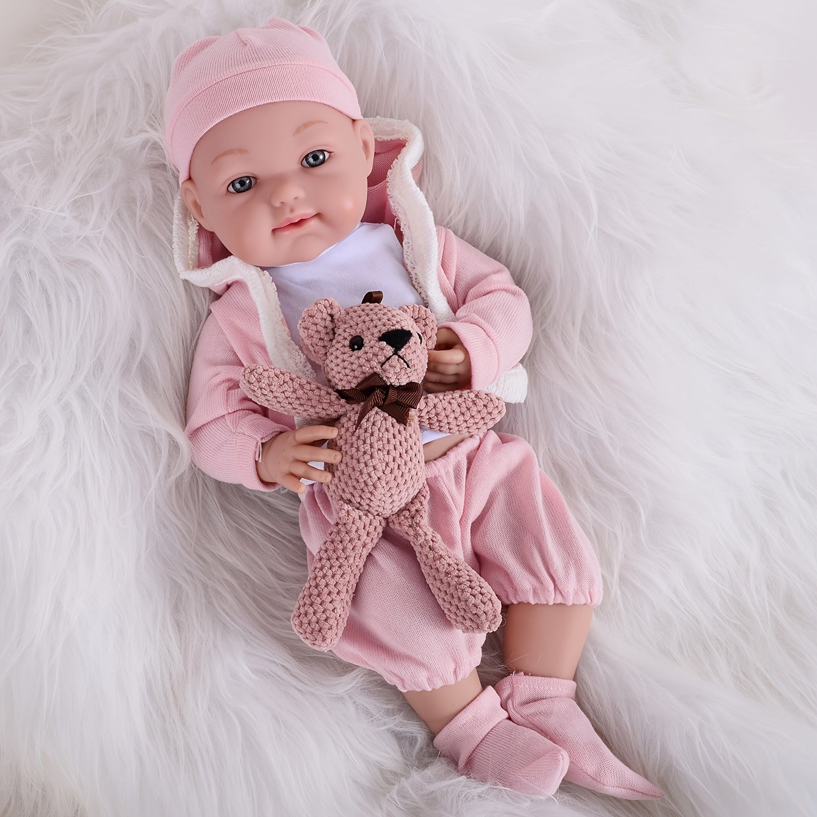 17 Inch Reborn Dolls Soft Vinyl Waterproof Doll With Plush Bear