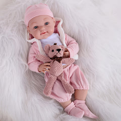 17 Inch Reborn Dolls Soft Vinyl Waterproof Doll With Plush Bear