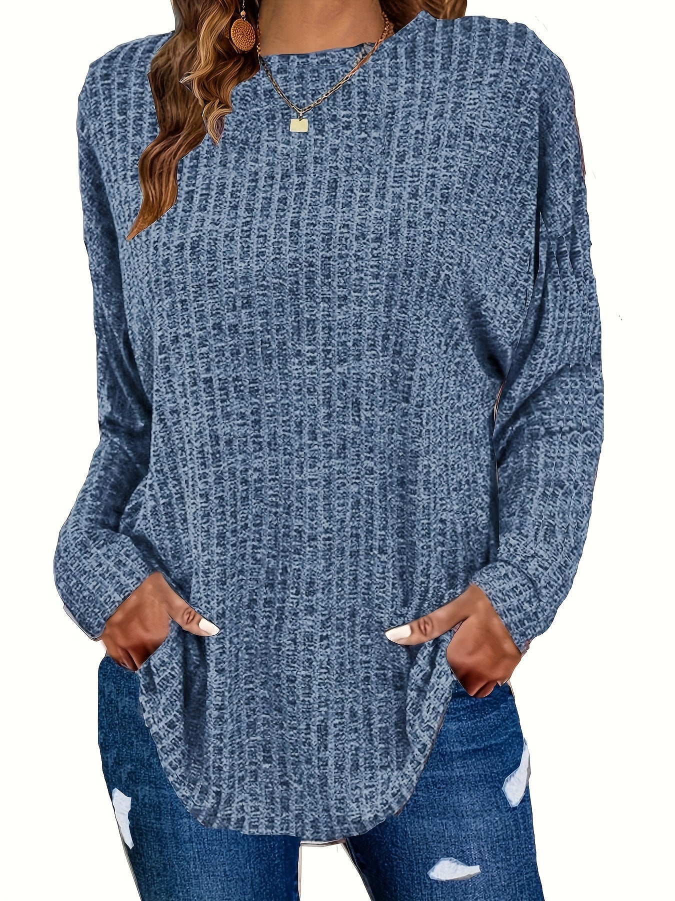 Solid Ribbed Long Sleeve Knit Top