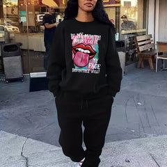 Casual Comfy 2pc Set Graphic Print Long Sleeve Tops & Pants Outfits