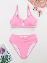 Solid V Neck Bikini Set High Cut Two Pieces Swimsuit