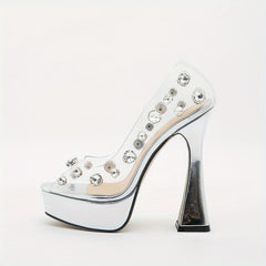 Rhinestone Platform Peep Toe Heels Non-slip Summer Dress Shoes
