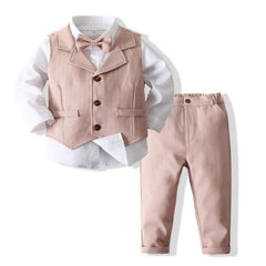Boys Gentleman Outfits Long Sleeve Shirt&Pants&Vest Set