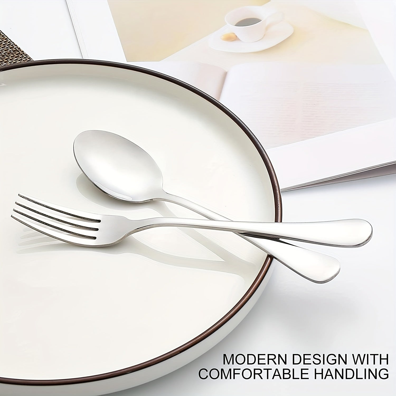 12pcs Stainless Steel Dessert Fork & Spoon Set for Home Kitchen Restaurant