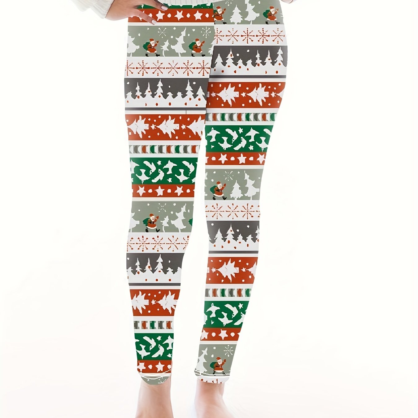 Women's Plus Christmas Leggings - Christmas Tree & Santa Print