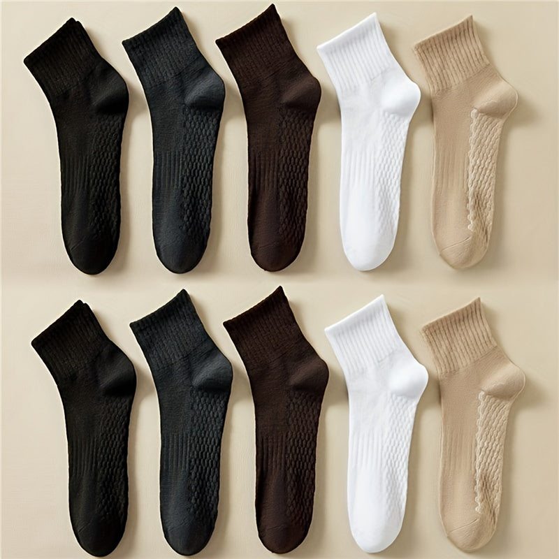 10 Pairs Women's Crew Socks Solid Color Sport Stockings Breathable & Comfortable