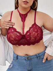 Sexy Lace Trim Semi Sheer Bra With Choker