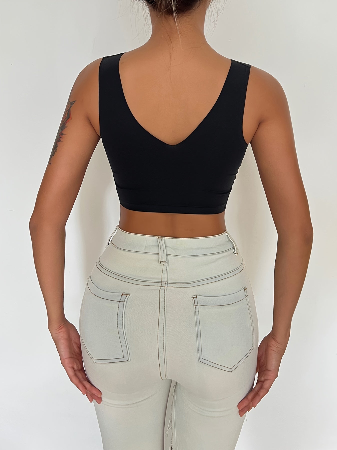 Women's Seamless V Neck Push Up Tank Bra High Stretch Comfort Bra