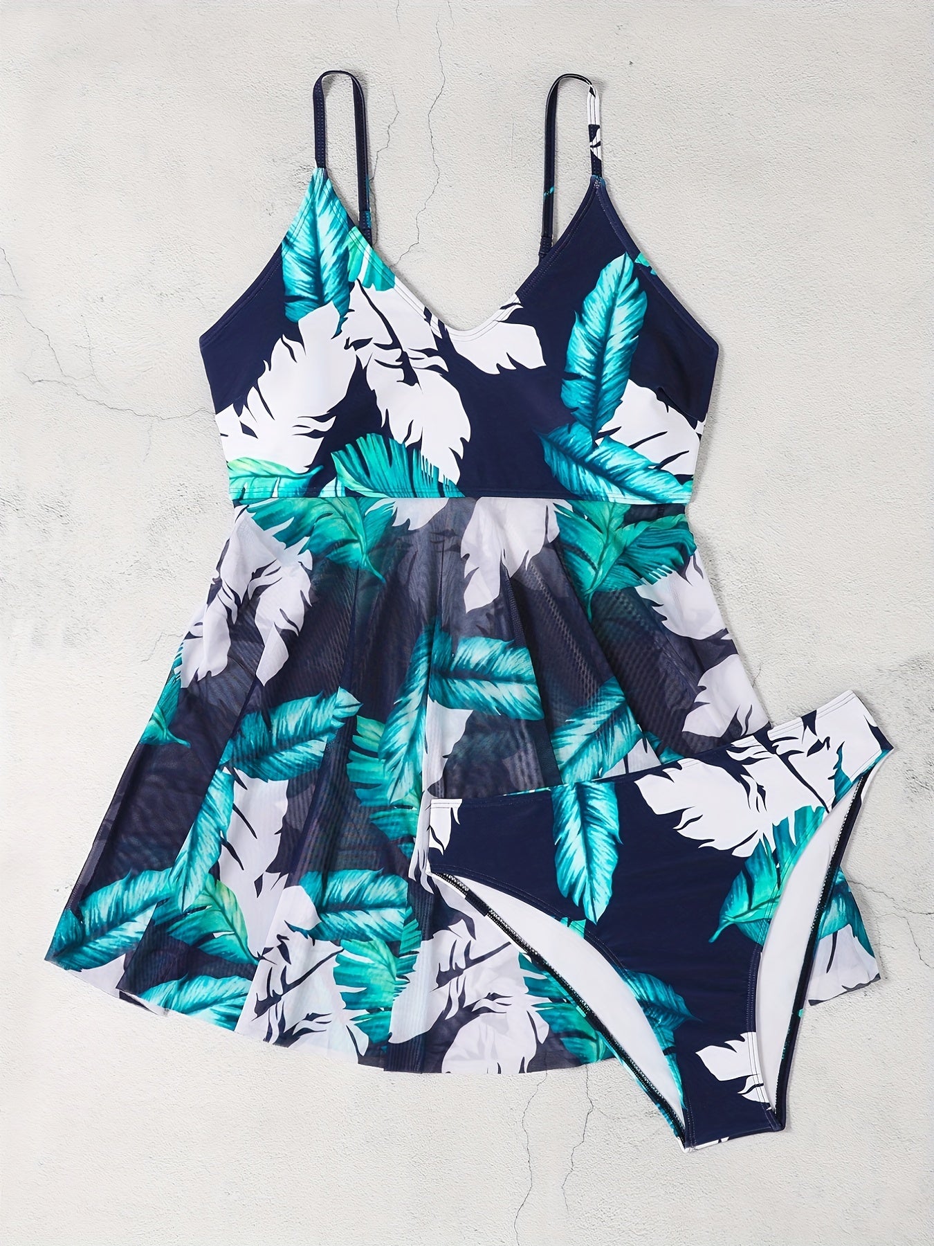 Tropical Print V Neck Tankini Set