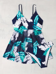 Tropical Print V Neck Tankini Set