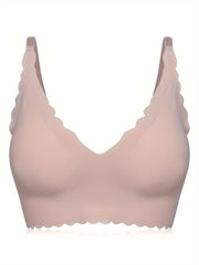 Scallop Trim Wireless Bra Skin-Friendly Seamless Lingerie