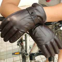 PU Leather Warm Gloves Coldproof Velvet Thickened Gloves