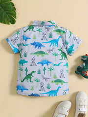 Baby Boys Dinosaur Graphic Button-up Shirt for Summer
