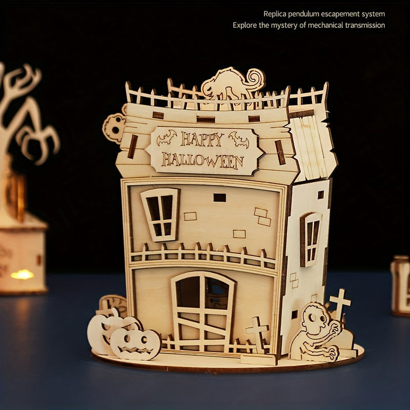 3D Wooden Puzzle Halloween House Educational Toys DIY Creative