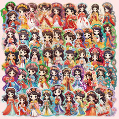 50pcs Ancient Costume Flower God Waterproof Stickers for Han