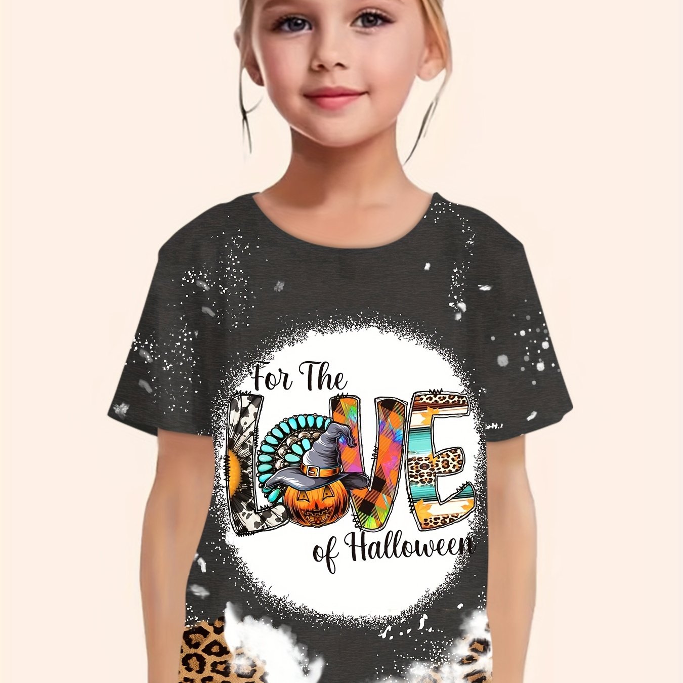 Girls Halloween Print T-shirt Breathable Comfy Pullover