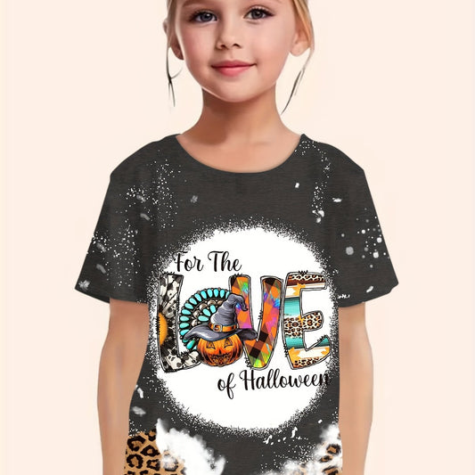 Girls Halloween Print T-shirt Breathable Comfy Pullover