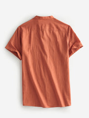 Men's Casual Short Sleeve Stand Collar Cotton Shirt