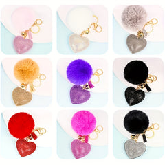 Velvet Keychain with Diamond and Wool Ball for Women's Bag
