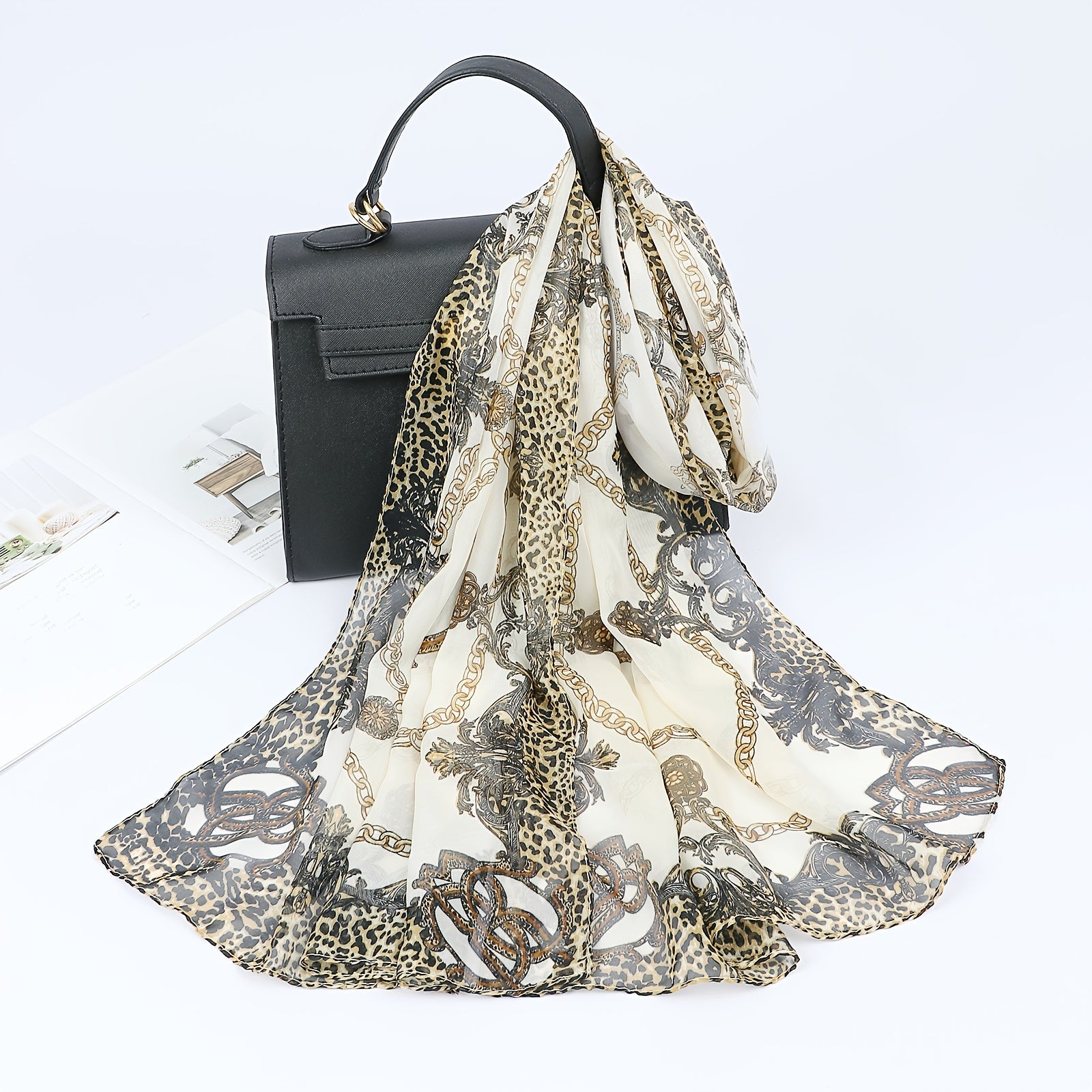 Leopard Print Chiffon Silk Scarf Colorful Warm Shawl