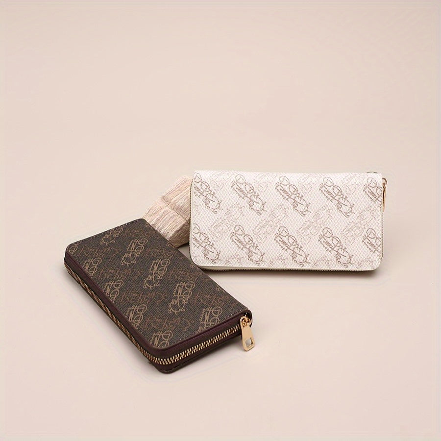 Women's Long Zipper Closure Wallet with Card Slots - Golden Tone Hardware