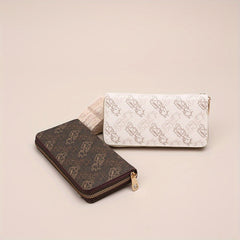 Women's Long Zipper Closure Wallet with Card Slots - Golden Tone Hardware