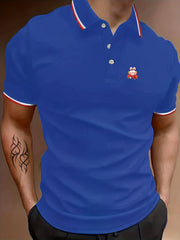 Men's Rabbit Graphic Polo Shirt Breathable Lapel Button Up Short Sleeve Shirt