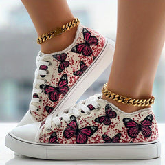 Women's Rhinestone Canvas Lace-Up Low Shoes Glitter Casual Walking Shoes